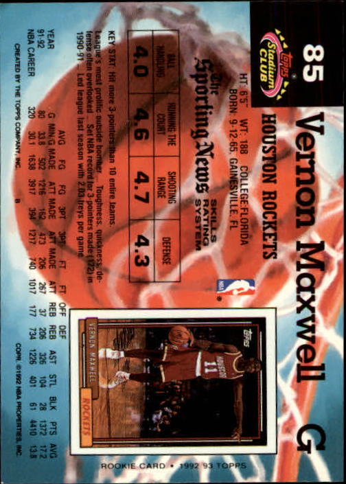1992-93 Stadium Club Members Only Parallel #85 Vernon Maxwell back image