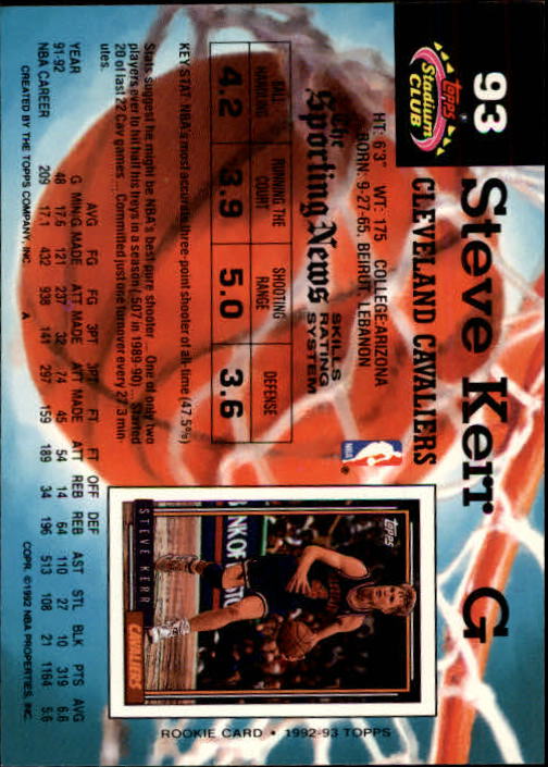 1992-93 Stadium Club Members Only Parallel #93 Steve Kerr back image