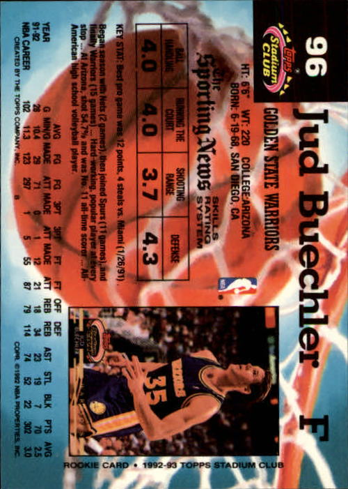 1992-93 Stadium Club Members Only Parallel #96 Jud Buechler back image