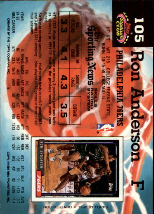 1992-93 Stadium Club Members Only Parallel #105 Ron Anderson back image