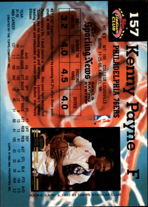 1992-93 Stadium Club Members Only Parallel #157 Kenny Payne back image