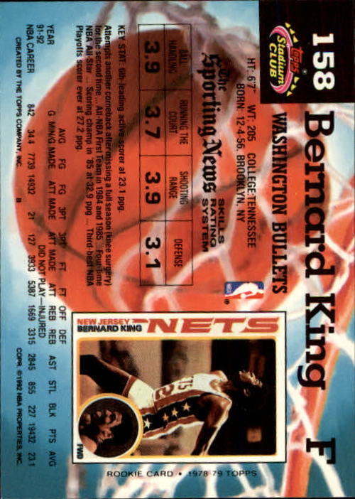 1992-93 Stadium Club Members Only Parallel #158 Bernard King back image