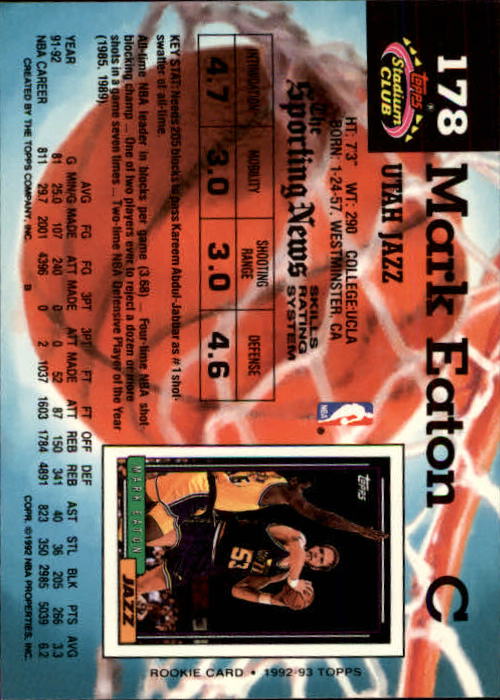 1992-93 Stadium Club Members Only Parallel #178 Mark Eaton back image