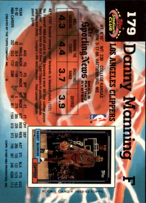 1992-93 Stadium Club Members Only Parallel #179 Danny Manning back image