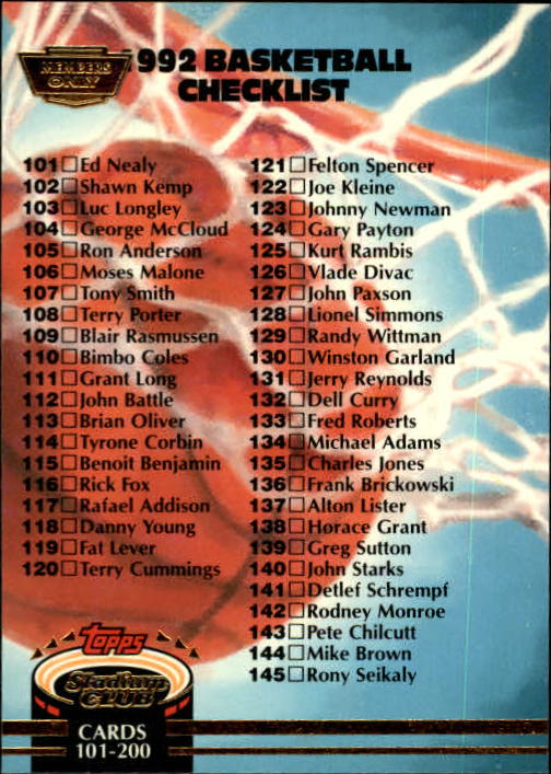 1992-93 Stadium Club Members Only Parallel #190 Checklist 101-200