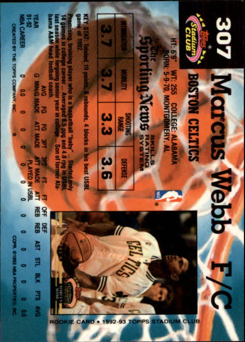 1992-93 Stadium Club Members Only Parallel #307 Marcus Webb back image