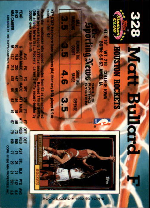 1992-93 Stadium Club Members Only Parallel #328 Matt Bullard back image