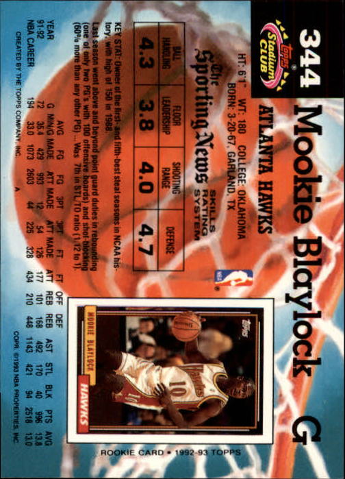 1992-93 Stadium Club Members Only Parallel #344 Mookie Blaylock back image