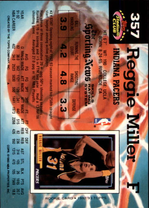 1992-93 Stadium Club Members Only Parallel #357 Reggie Miller back image