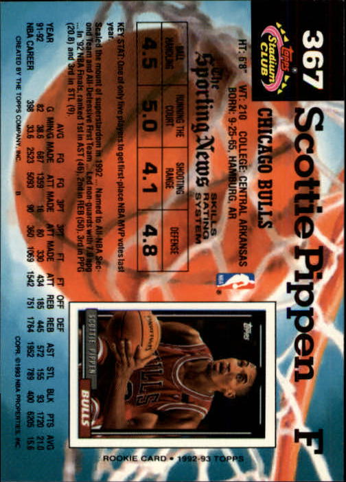 1992-93 Stadium Club Members Only Parallel #367 Scottie Pippen back image