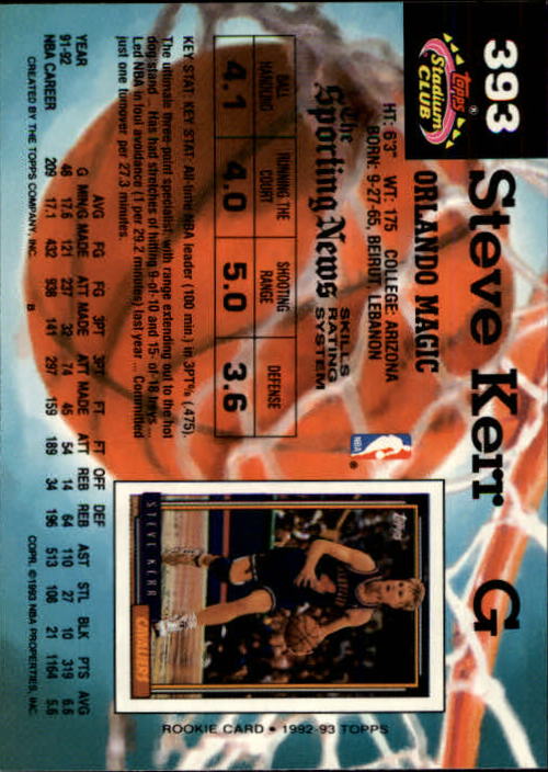1992-93 Stadium Club Members Only Parallel #393 Steve Kerr UER/(The words key stat are repeated on back) back image