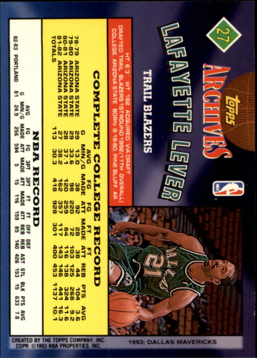 1992-93 Topps Archives #27 Fat Lever back image
