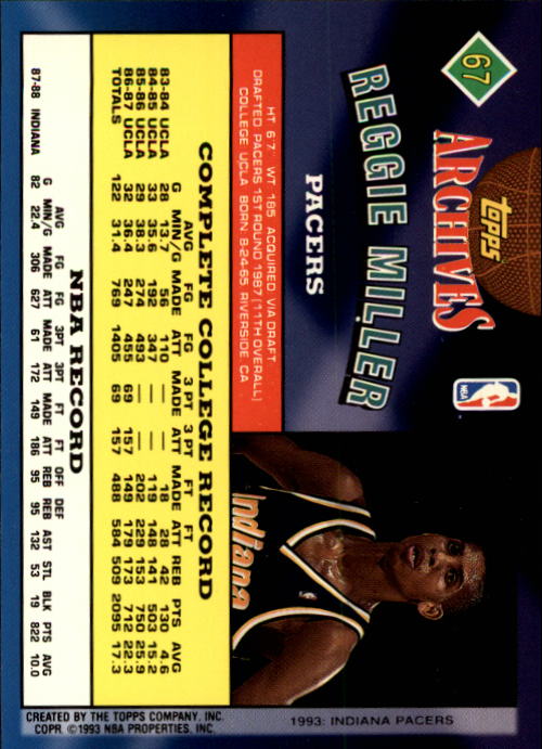1992-93 Topps Archives #67 Reggie Miller back image