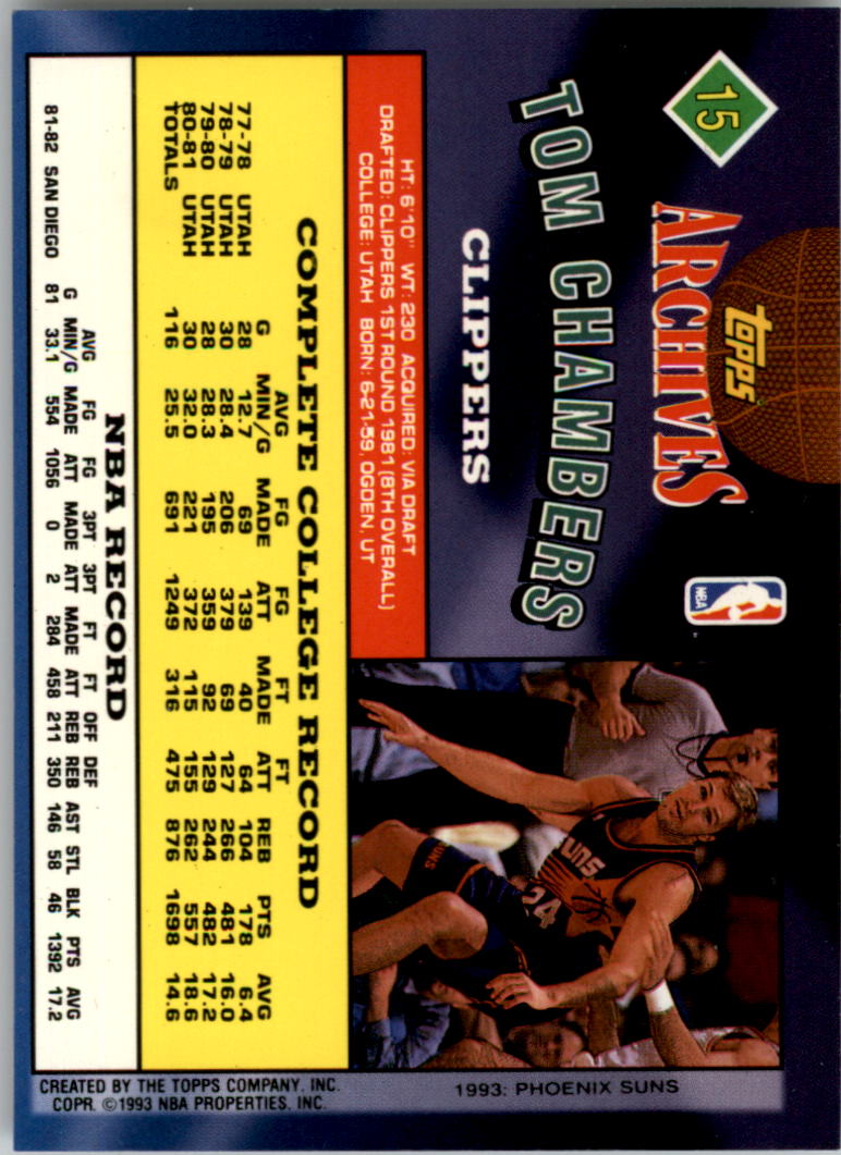 1992-93 Topps Archives Gold #15G Tom Chambers back image