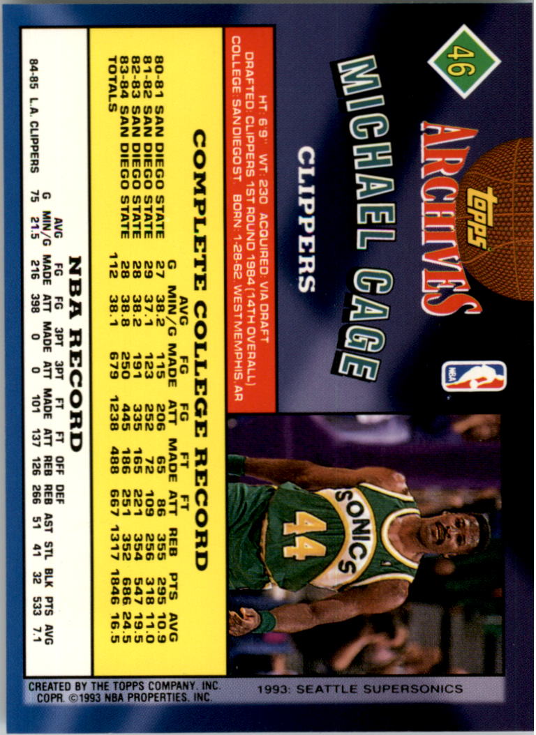 1992-93 Topps Archives Gold #46G Michael Cage back image