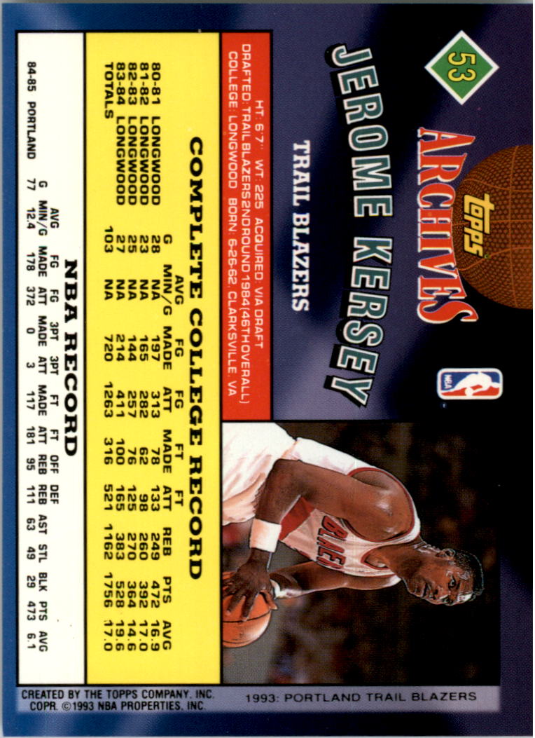 1992-93 Topps Archives Gold #53G Jerome Kersey back image