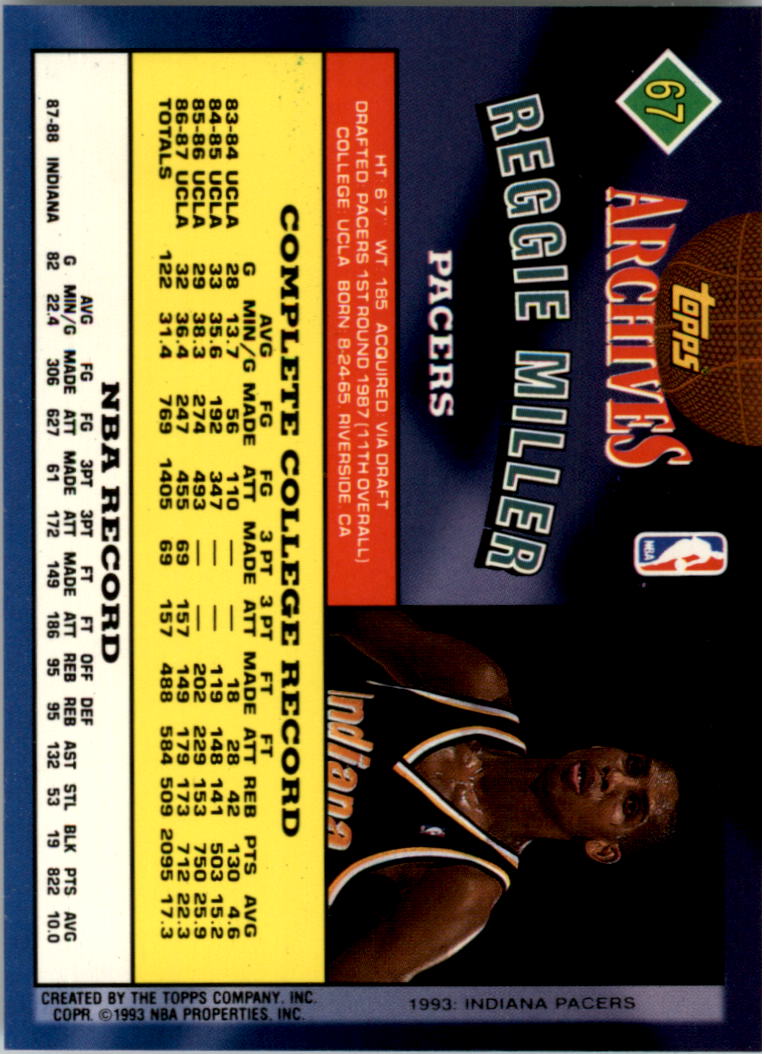 1992-93 Topps Archives Gold #67G Reggie Miller back image