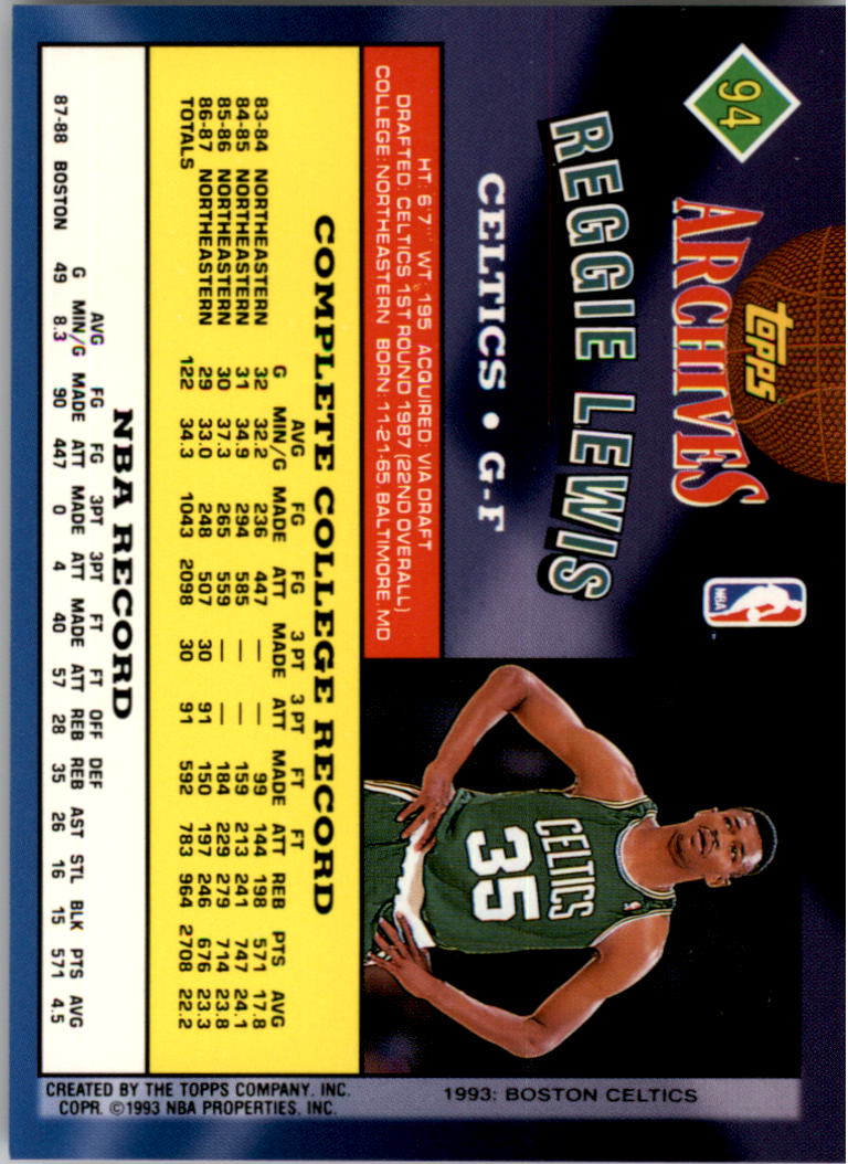 1992-93 Topps Archives Gold #94G Reggie Lewis - NM-MT
