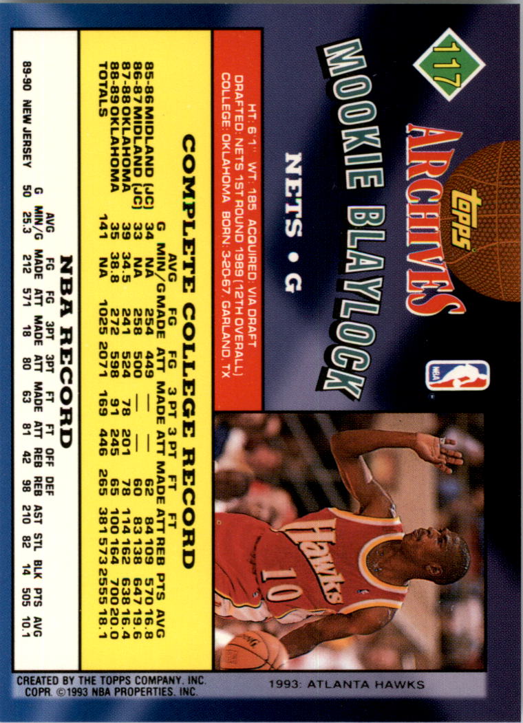 1992-93 Topps Archives Gold #117G Mookie Blaylock back image