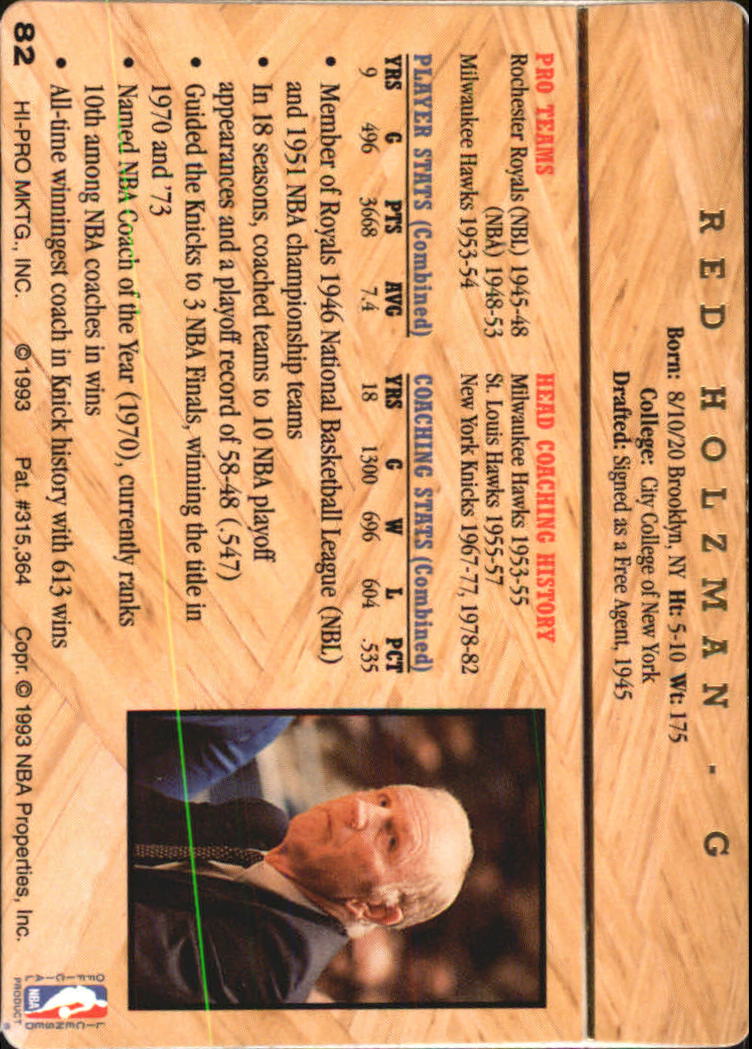 1993 Action Packed Hall of Fame #82 Red Holzman back image