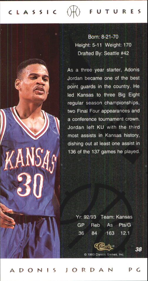1993 Classic Futures #38 Adonis Jordan back image