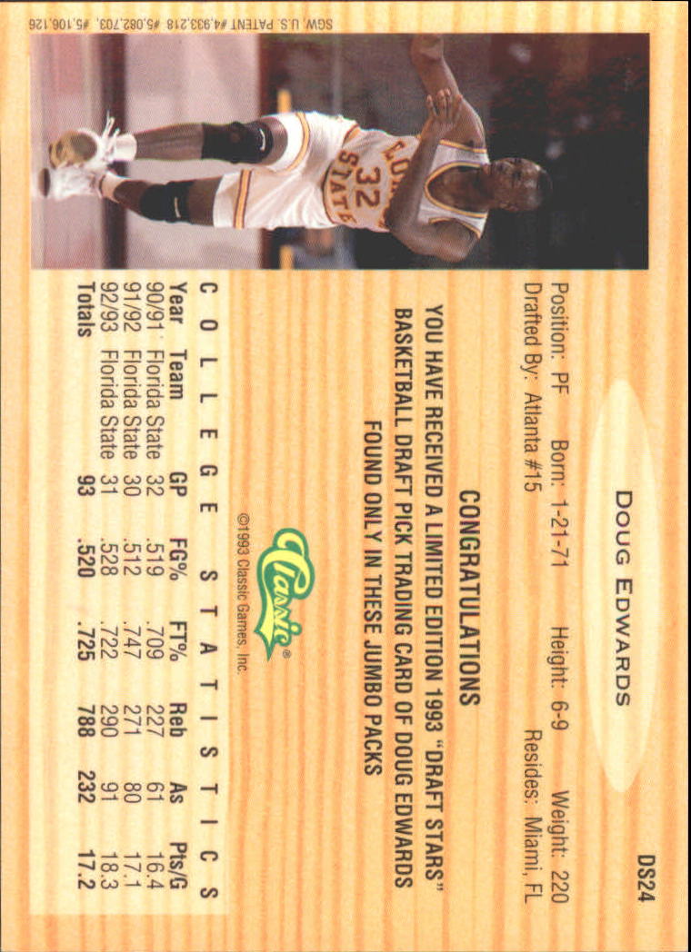 1993 Classic Chromium Draft Stars #DS24 Doug Edwards back image