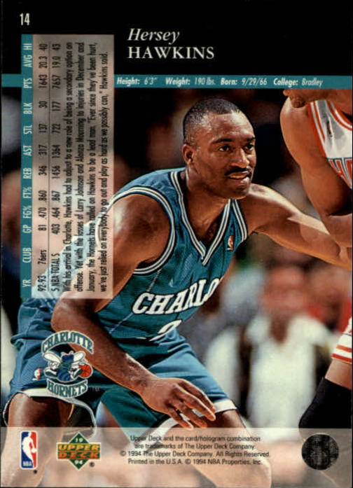 1993-94 Upper Deck SE #14 Hersey Hawkins back image