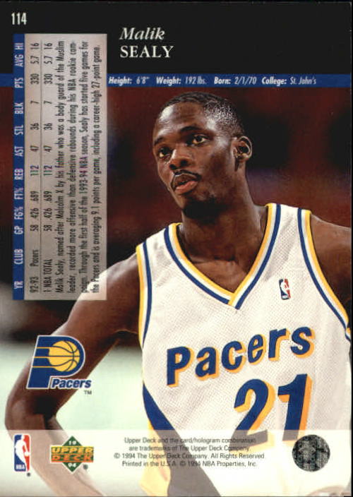 1993-94 Upper Deck SE #114 Malik Sealy back image