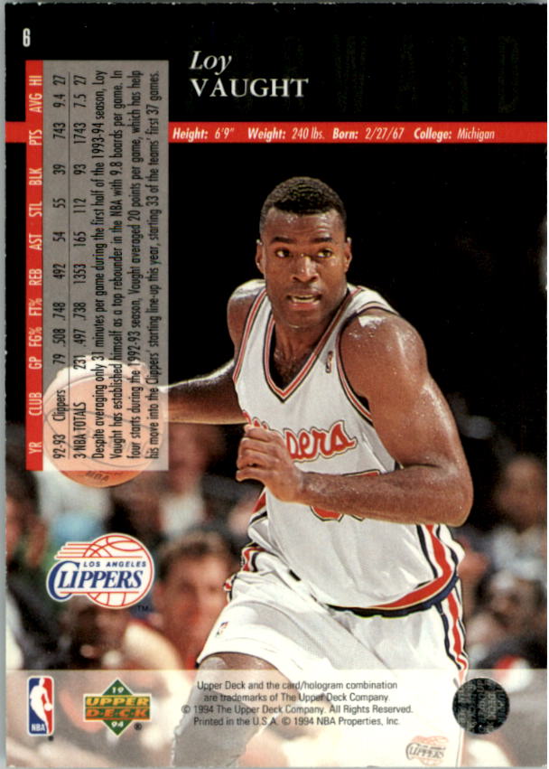 1993-94 Upper Deck SE Electric Court #6 Loy Vaught back image