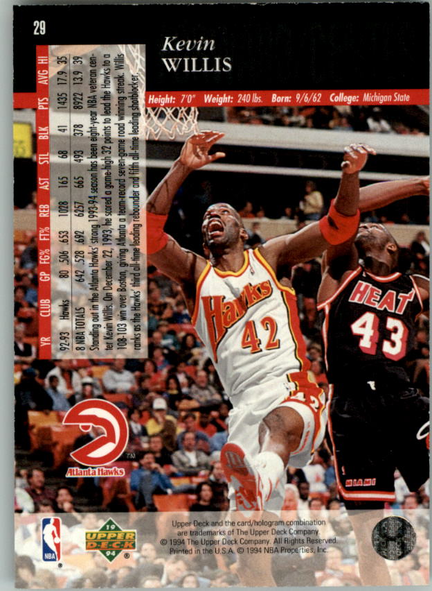 1993-94 Upper Deck SE Electric Court #29 Kevin Willis back image