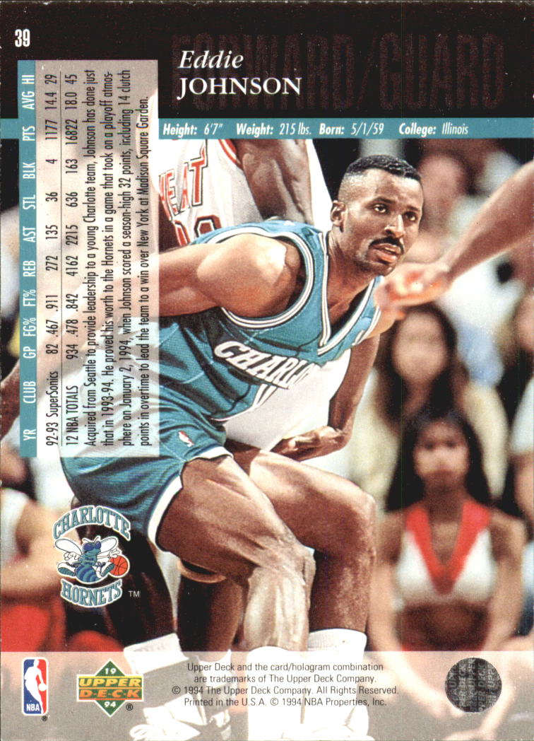 1993-94 Upper Deck SE Electric Court #39 Eddie Johnson back image