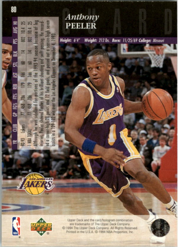 1993-94 (LAKERS) Upper Deck SE Electric Court #80 Anthony Peeler | eBay