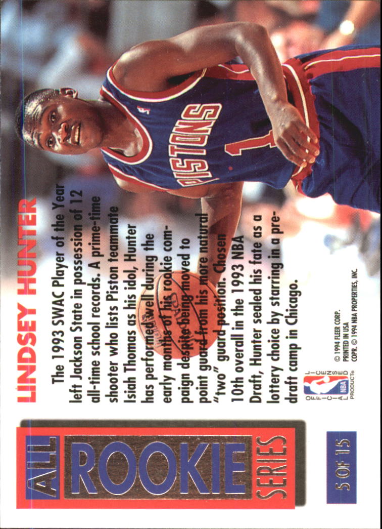 1993-94 Ultra All-Rookie Series #5 Lindsey Hunter back image