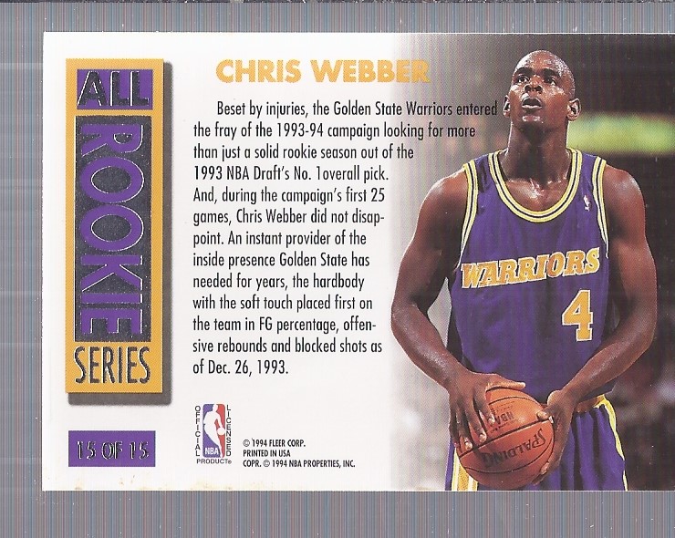 1993-94 Ultra All-Rookie Series #15 Chris Webber back image