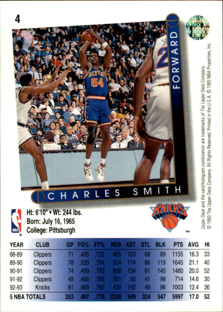 1993-94 Upper Deck #4 Charles Smith back image