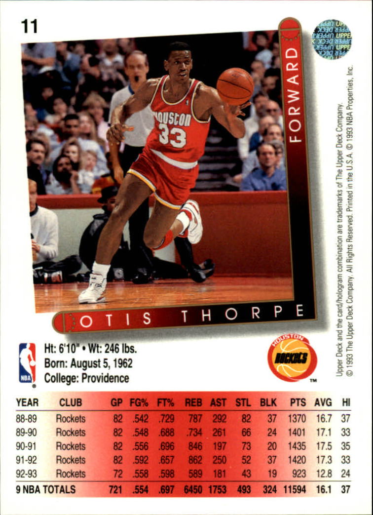 1993-94 Upper Deck #11 Otis Thorpe back image