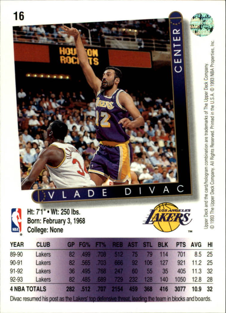 1993-94 Upper Deck #16 Vlade Divac back image