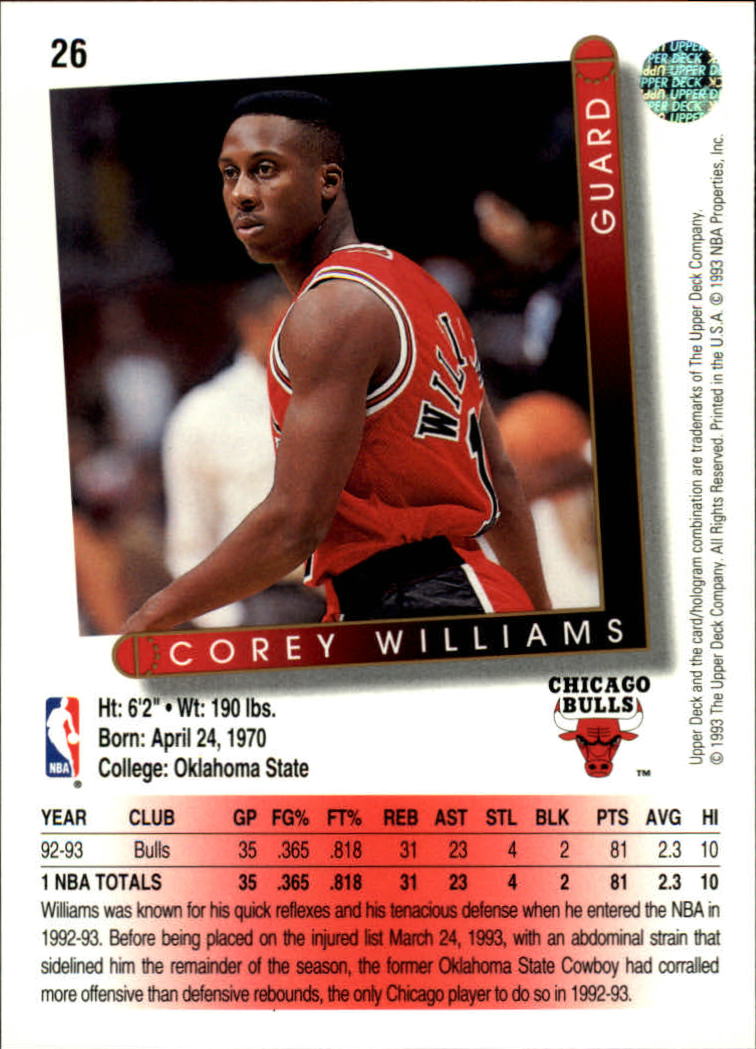 1993-94 Upper Deck #26 Corey Williams back image