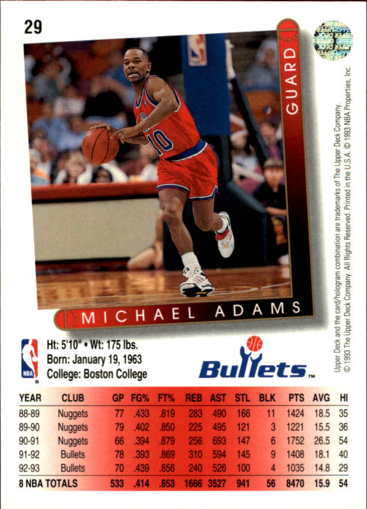 1993-94 Upper Deck #29 Michael Adams back image
