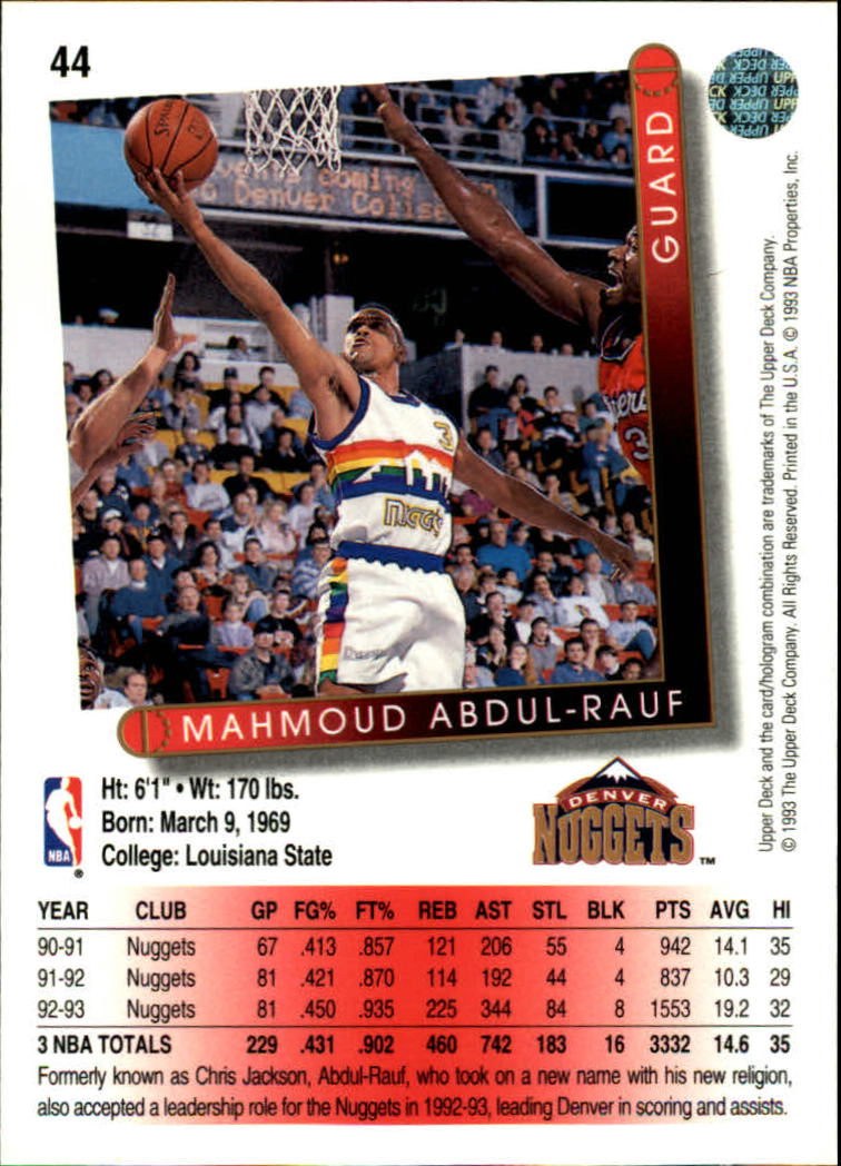 1993-94 Upper Deck #44 Mahmoud Abdul-Rauf back image