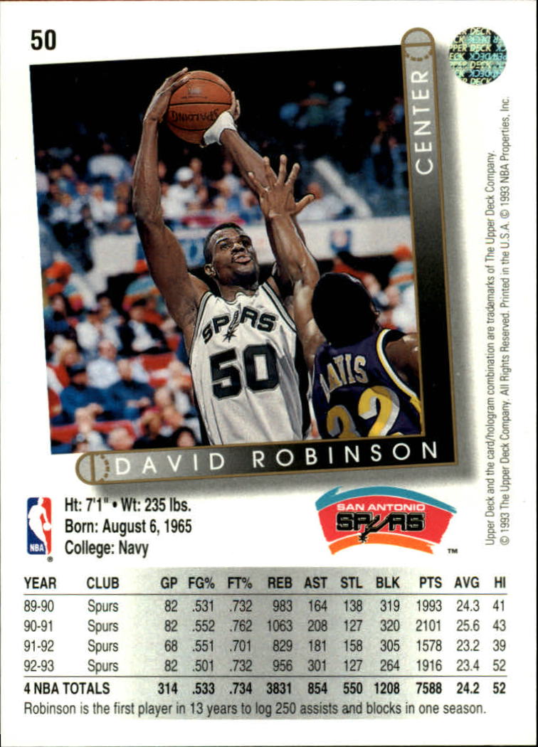 1993-94 Upper Deck #50 David Robinson back image