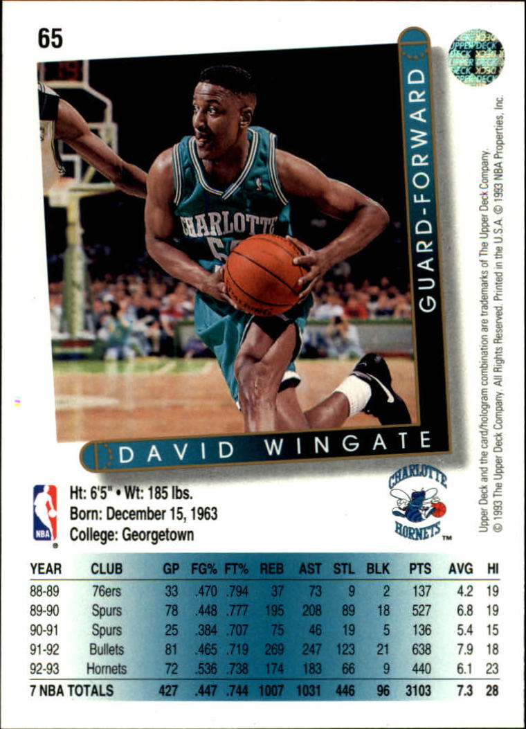 1993-94 Upper Deck #65 David Wingate back image
