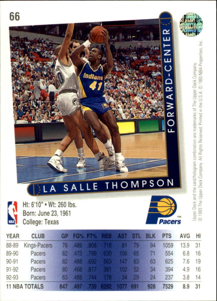 1993-94 Upper Deck #66 LaSalle Thompson back image