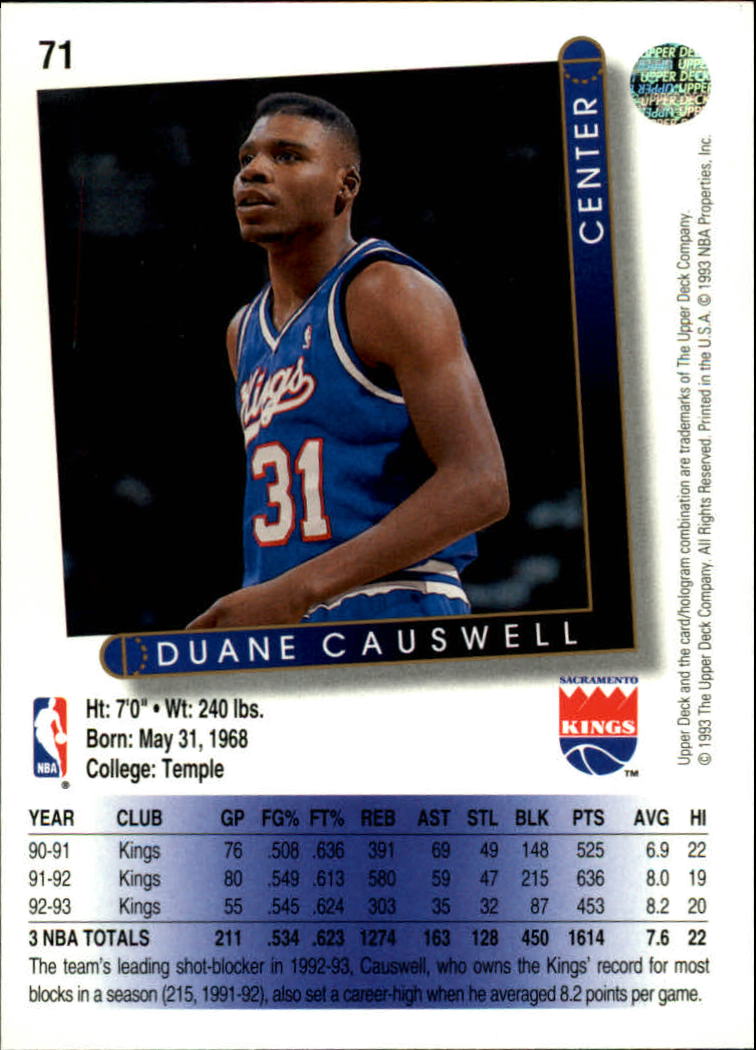 1993-94 Upper Deck #71 Duane Causwell back image