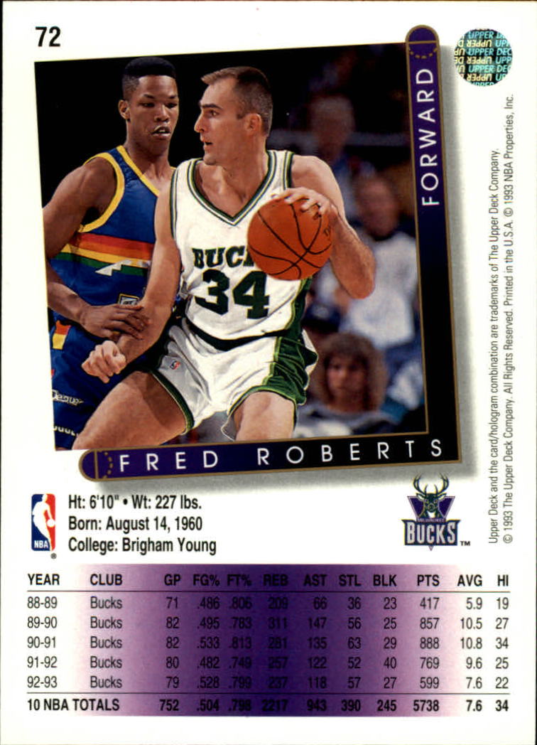 1993-94 Upper Deck #72 Fred Roberts back image