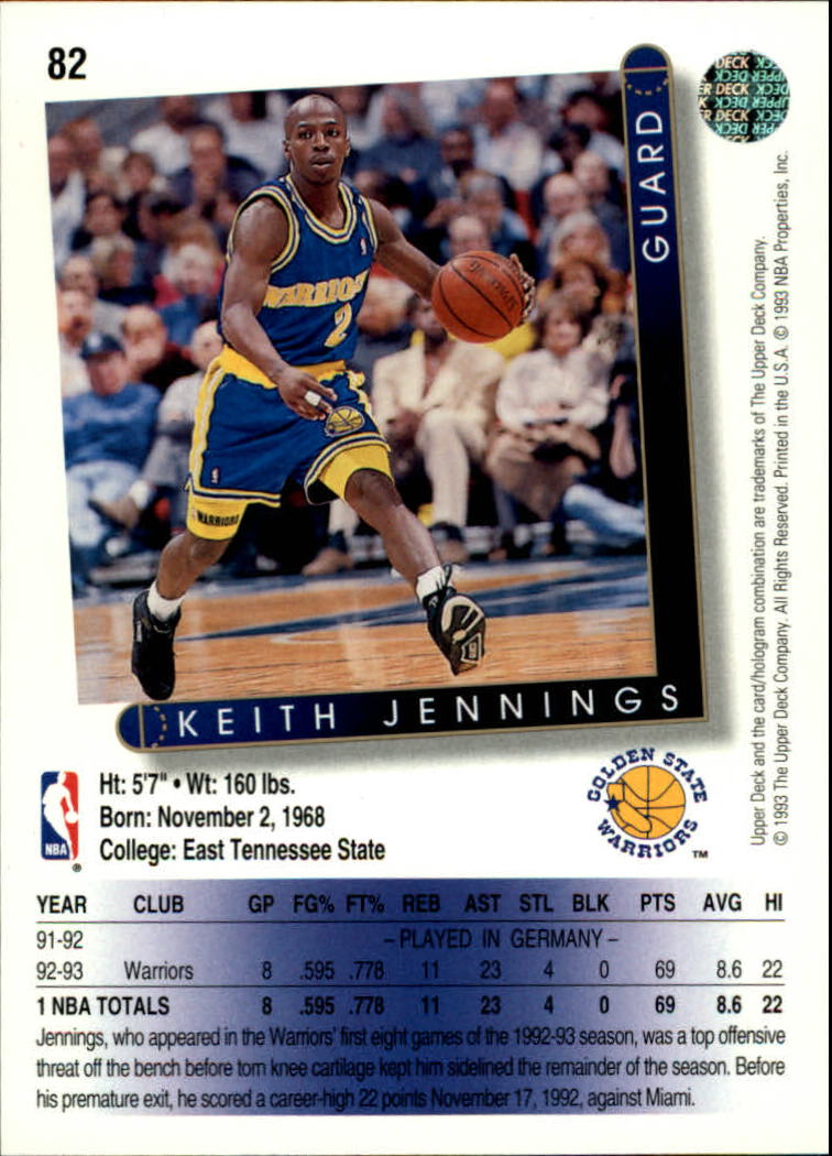 1993-94 Upper Deck #82 Keith Jennings back image