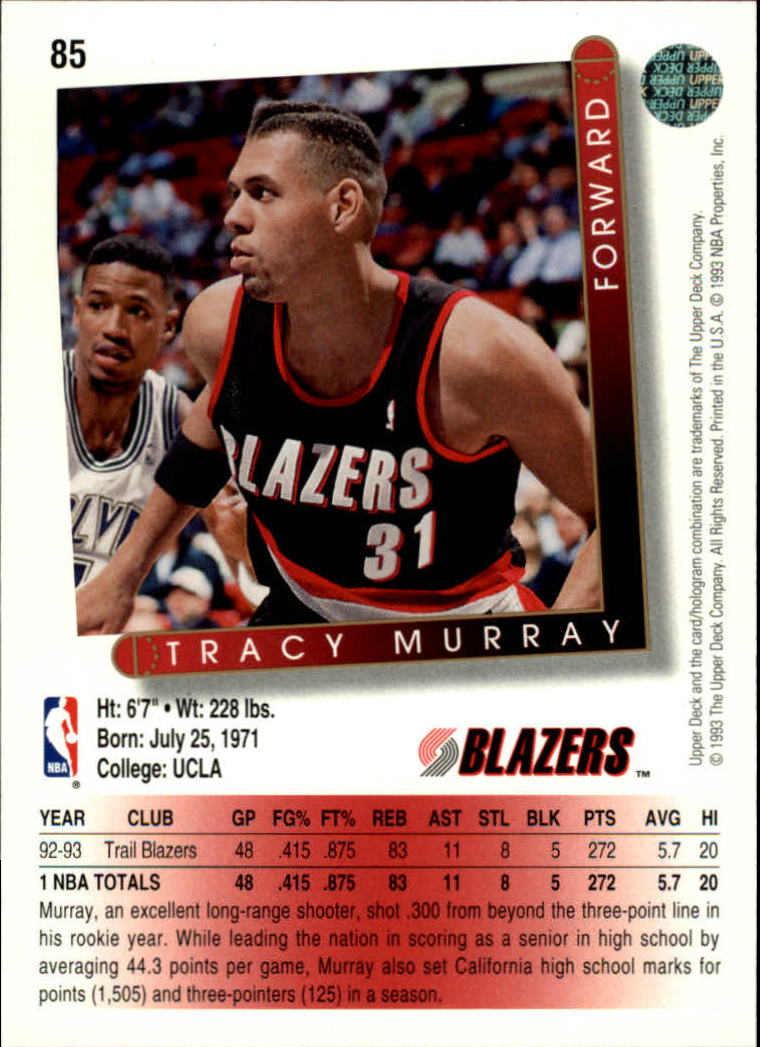 1993-94 Upper Deck #85 Tracy Murray back image