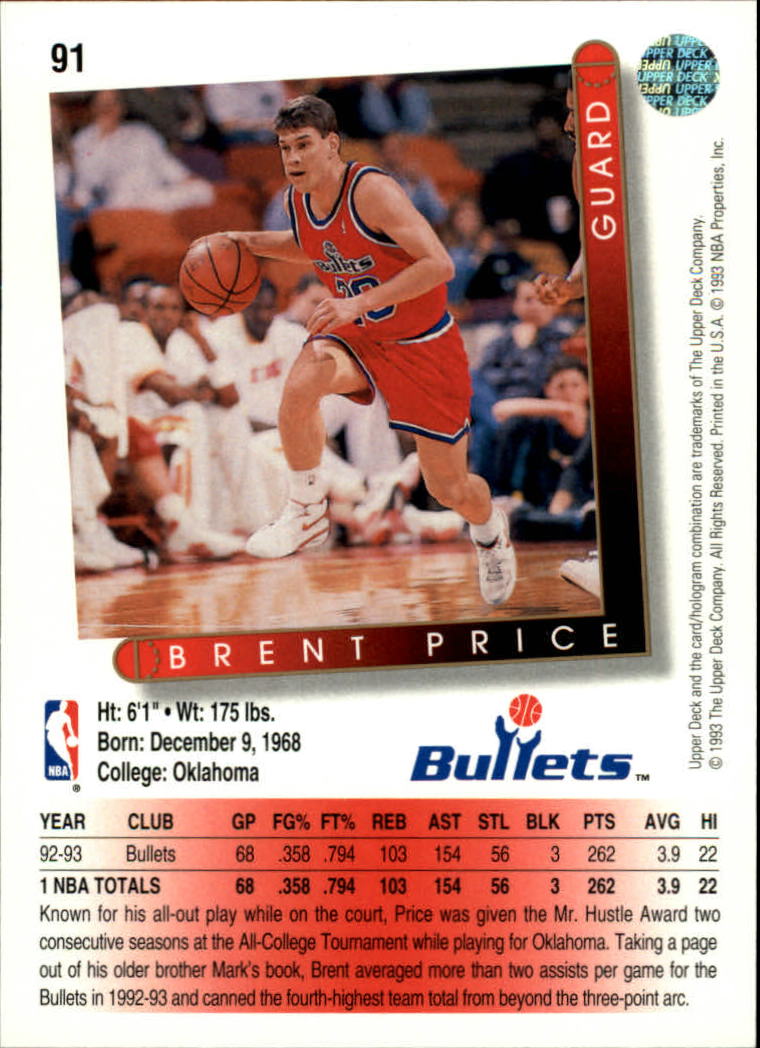 1993-94 Upper Deck #91 Brent Price back image