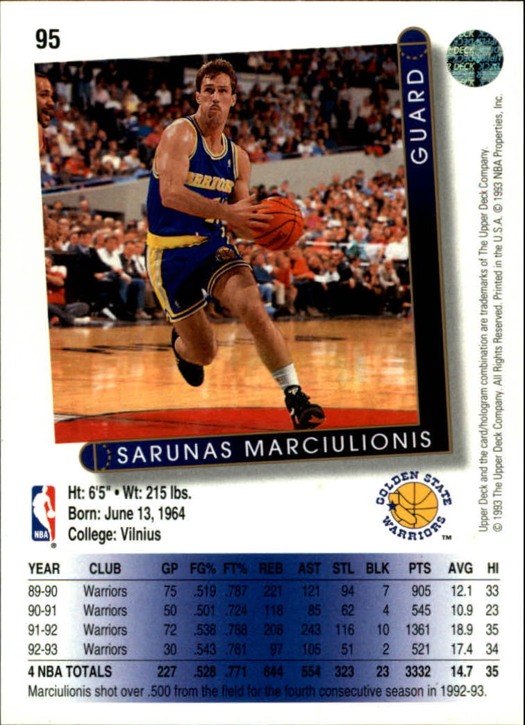 1993-94 Upper Deck #95 Sarunas Marciulionis back image