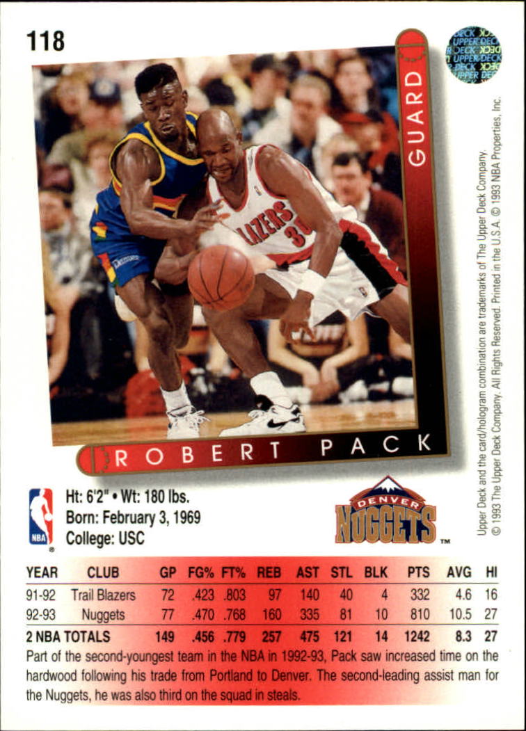 1993-94 Upper Deck #118 Robert Pack back image